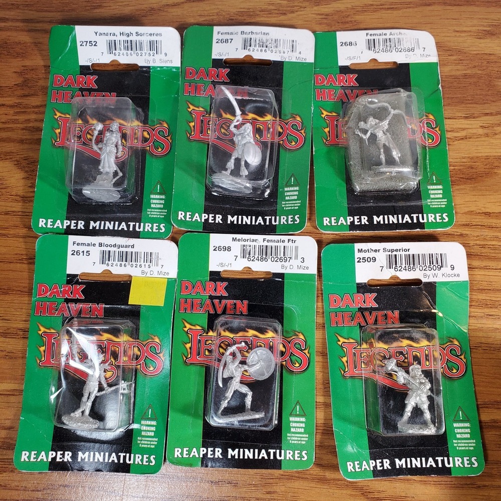 6 Metal Fantasy Reaper Miniatures Lot Female Fighters Casters D&D RPG Tabletop